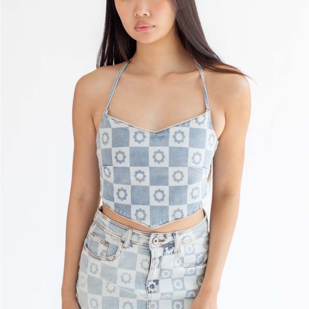 Light Daisy Denim Halter Top